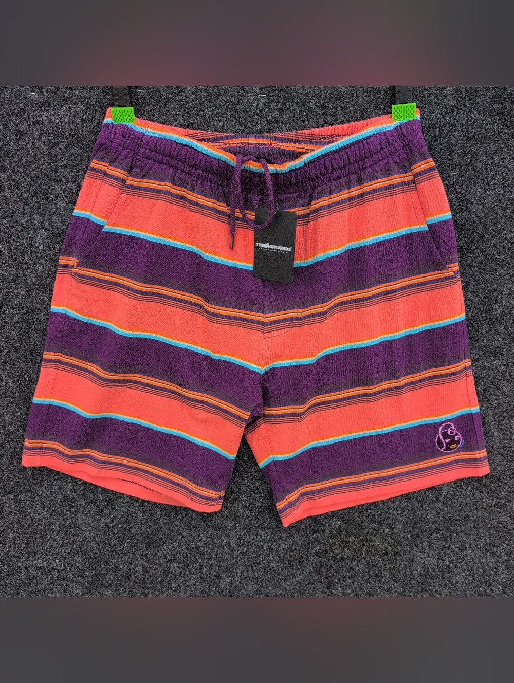 The Hundreds Coral, Purple & Teal Striped Athletic Shorts